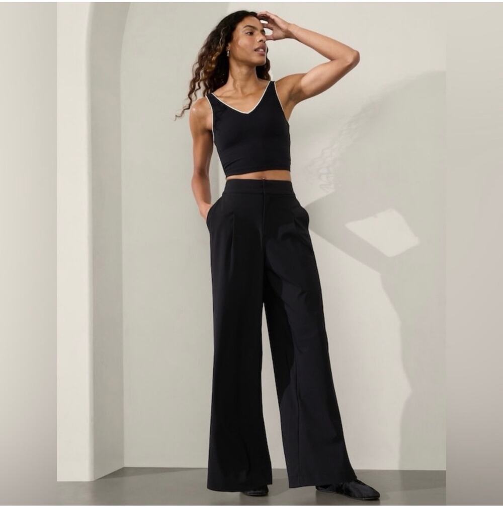 Athleta Pants Womens 8 Tall Black Pinnacle High Rise Trouser Wide Leg Pleat City